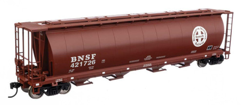 Walthers Mainline ~ HO Scale ~ 59' Cylindrical Hopper ~ Ready to Run ~ BNSF #421726 (red-brown, white; Circle Cross logo, trough hatches) ~ 910-7875