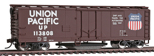 Walthers Trainline ~ HO Scale ~ 40' Plug-Door Track Cleaning Boxcar ~ Ready to Run ~ Union Pacific (Boxcar Red, white; Large Logo) ~ 931-1756