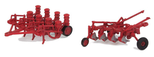 Walthers SceneMaster ~ HO Scale ~ Farm Plow and Planter ~ Assembled ~ Red ~ 949-4162