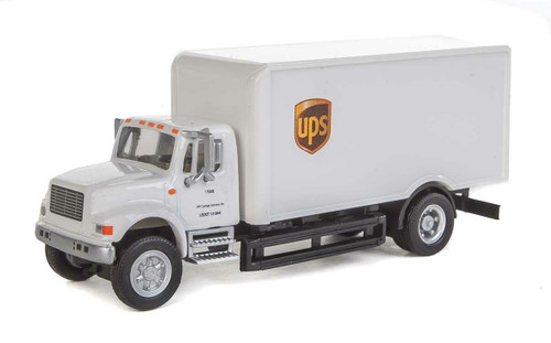 Walthers SceneMaster ~ HO Scale ~ International 4900 Single-Axle Box Van ~ Assembled ~ UPS Cartage Services (white) ~ 949-11295