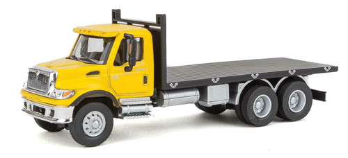 Walthers SceneMaster ~ HO Scale ~ International 7600 3-Axle Flatbed Truck ~ Assembled ~ Yellow Cab, Black Flatbed ~ 949-11653