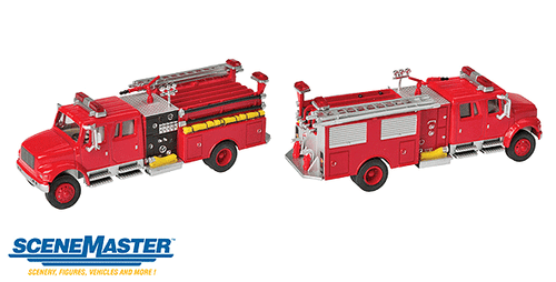 Walthers SceneMaster ~ HO Scale ~ International 4900 Crew Cab Fire Engine ~ Assembled ~ Red ~ 949-11841