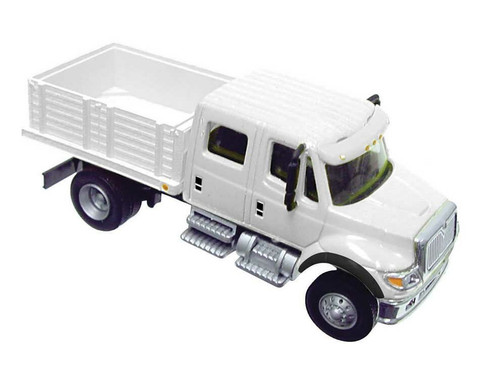 Walthers SceneMaster ~ HO Scale ~ International 7600 2-Axle Crew Cab Truck with Solid Stake Bed ~ Assembled ~ White with Railroad Maintenance-of-Way logo decals ~ 949-11880