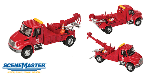 Walthers SceneMaster ~ HO Scale ~ International 4300 Tow Truck ~ Assembled ~ Red ~ 949-11531