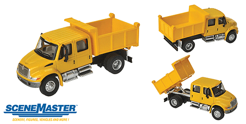 Walthers SceneMaster ~ HO Scale ~ International 4300 Crew Cab Dump Truck ~ Assembled ~ Yellow ~ 949-11632