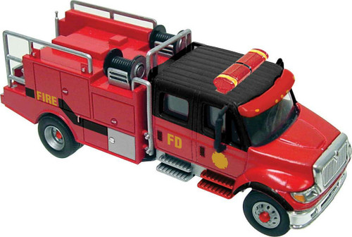 Walthers SceneMaster ~ HO Scale ~International 7600 2-Axle Crew-Cab Brush Fire Truck ~ Assembled ~ Red, Black ~ 949-11920