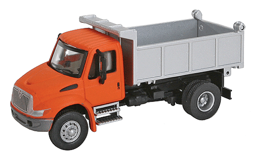 Walthers SceneMaster ~ HO Scale ~ International 4300 Single-Axle Dump Truck ~ Assembled ~ Orange Cab, Silver Dump Bed ~ 949-11633