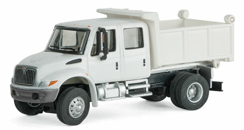 Walthers SceneMaster ~ HO Scale ~ International 4300 Crew Cab Dump Truck ~ Assembled ~ White w/Railroad Maintenance-of-Way Logo Decals ~ 949-11634