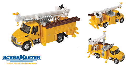 Walthers SceneMaster ~ HO Scale ~ International 4300 Utility Truck w/Drill ~ Assembled ~ Yellow ~ 949-11732