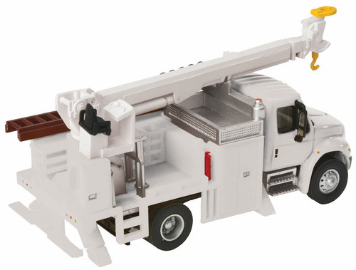 Walthers SceneMaster ~ HO Scale ~ International 4300 Utility Truck w/Drill ~ Assembled ~ White w/Railroad Maintenance-of-Way Logo Decals ~  949-11012