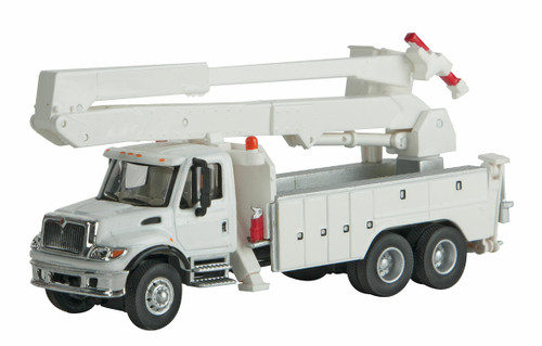 Walthers SceneMaster ~ HO Scale~ International 7600 Utility Truck w/Bucket Lift ~ Assembled ~ White, Railroad Maintenance-of-way Logo Decals ~ 949-11753