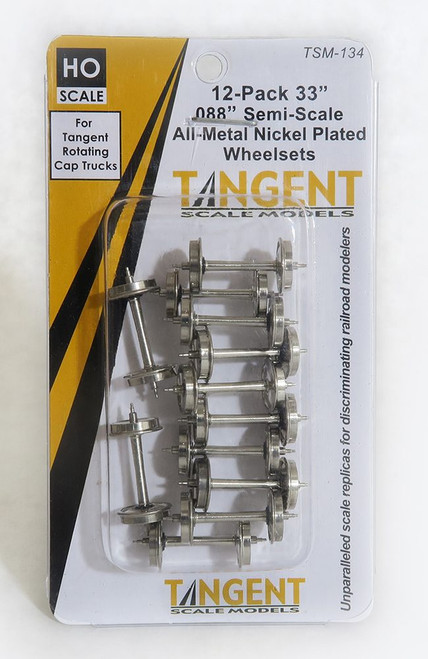 Tangent ~ HO Scale ~ 33" Wheels ~ Semi-Scale Tread ~ For Tangent Rotating Roller Bearing Trucks ~ 12 Pack ~ 134 Tangent ~ HO Scale ~ 33" Wheels ~ Semi-Scale Tread ~ For Tangent Rotating Roller Bearing Trucks ~ 12 Pack ~ 134