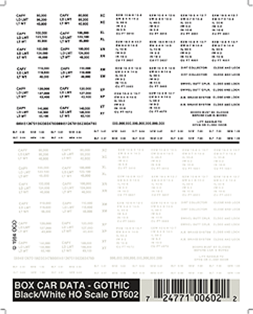 Woodland Scenics ~ Dry Transfer Railroad Lettering Sets ~ Railroad Gothic Freight Car Data (White, Black) ~ DT602