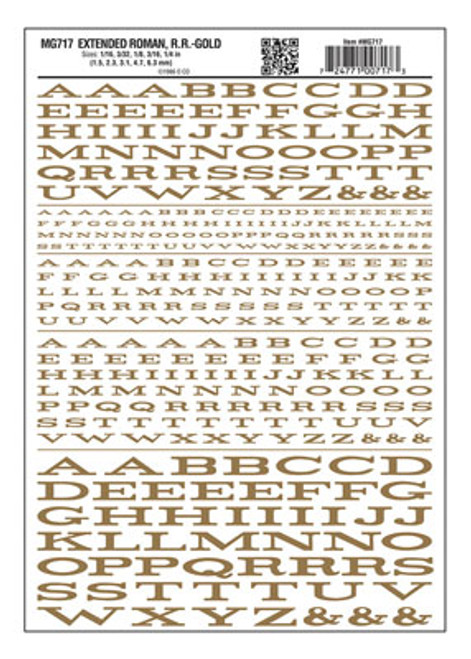 Woodland Scenics ~ Dry Transfer Alphabet & Numbers ~ Extended Railroad Roman ~ Gold ~ MG717