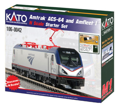 Kato ~ N Scale ~ Amtrak ACS-64 Amfleet I Starter Set ~ Track & Power Pack ~ 106-0042