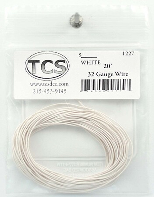 TCS ~ 32 AWG ~ DCC Decoder Wire ~ 20 Feet ~ White ~ 1227