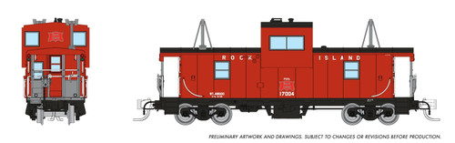 Rapido ~ N Scale ~ Angus Shops Wide Vision Caboose with Lights ~ Ready to Run ~ Rock Island #17004~ 510037