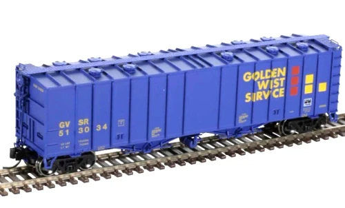 Atlas ~ N Scale ~ 4180 Airslide Covered Hopper ~ Ready to Run ~ Master ~ Golden West Service 513050 (blue, red, yellow) ~ 50005818