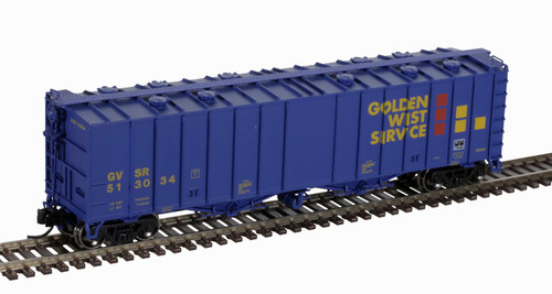 Atlas ~ N Scale ~ 4180 Airslide Covered Hopper ~ Ready to Run ~ Master ~ Golden West Service 513050 (blue, red, yellow) ~ 50005818