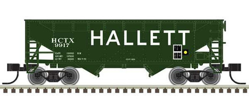 Atlas N Scale ~ 2-Bay Offset-Side Hopper with Flat Ends & Load ~ Ready to Run ~ Master ~ Hallett 9924 (green, white) ~ 50006138