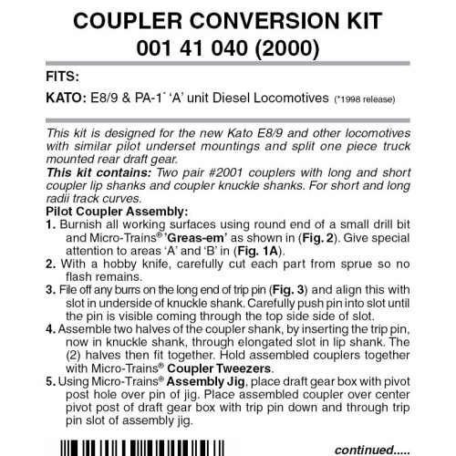 Micro Trains ~ N Scale ~ Locomotive Coupler Conversion Kits ~ Kato E8A & E9A ~ 00141040