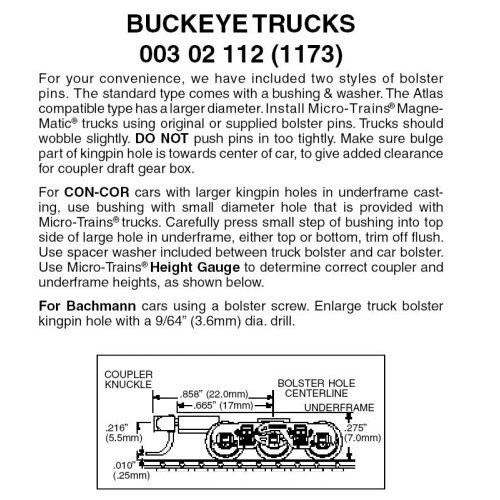 Micro Trains ~ N Scale ~ Freight Car Trucks ~ 1 Pair ~ Buckeye 3-Axle, 6-Wheel w/Medium Extension Mounted Magne-Matic Couplers ~ 00302112