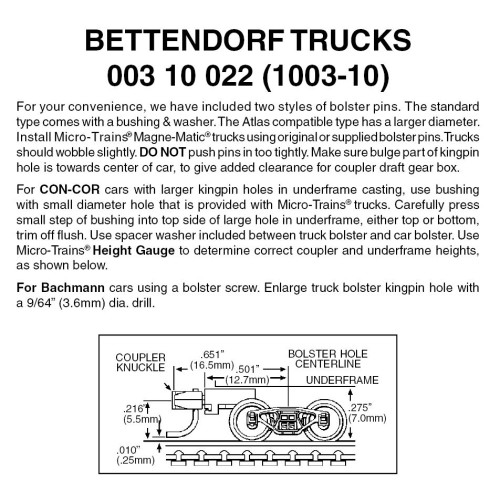 Micro Trains ~ N Scale ~ Bettendorf Trucks ~ With Medium Extended Couplers ~ (Black) ~ 10 Pairs ~ 00310022