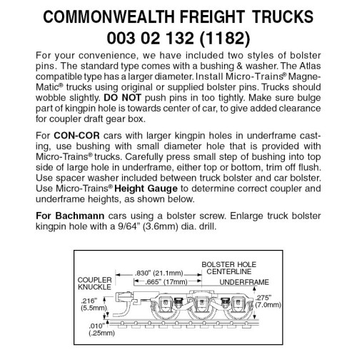 Micro Trains ~ N Scale ~ Freight Car Trucks ~ 1 Pair ~ 6-Wheel Commonwealth w/Medium Extended Couplers ~ 00302132