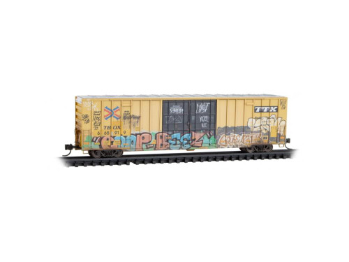 Micro Trains ~ N Scale ~ Weathered 60' Rib Side Plug High Cube Rail Box Car TTX ~ 12344016