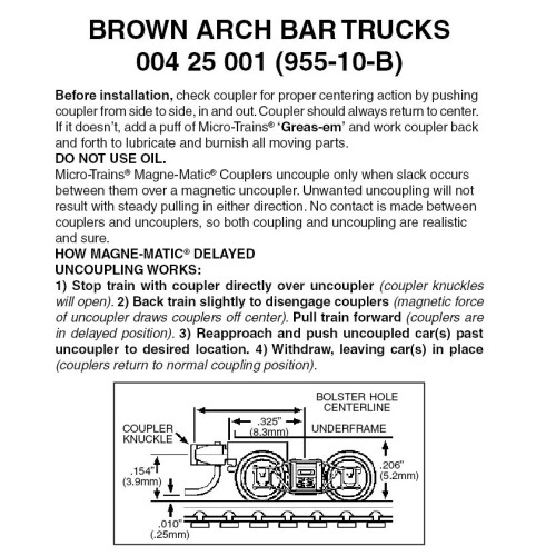 Micro Trains ~ Z Scale ~ Arch Bar Trucks ~ With Short Extended Couplers (Brown) 10 Pairs ~ 00425001