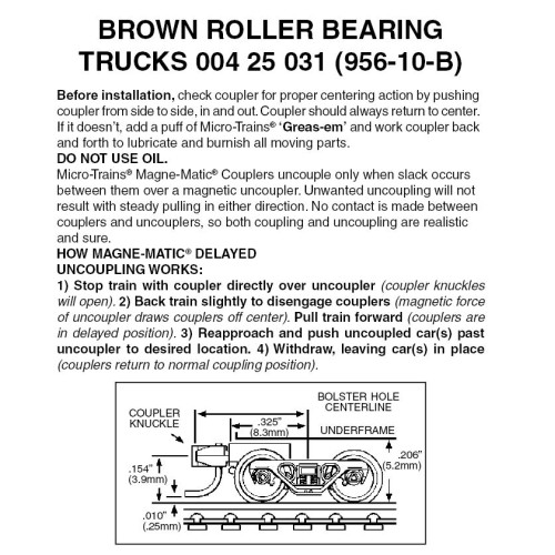 Micro Trains ~ Z Scale ~ Roller-Bearing Trucks ~ With Short Extended Couplers (Brown) 10 Pairs ~ 00425031