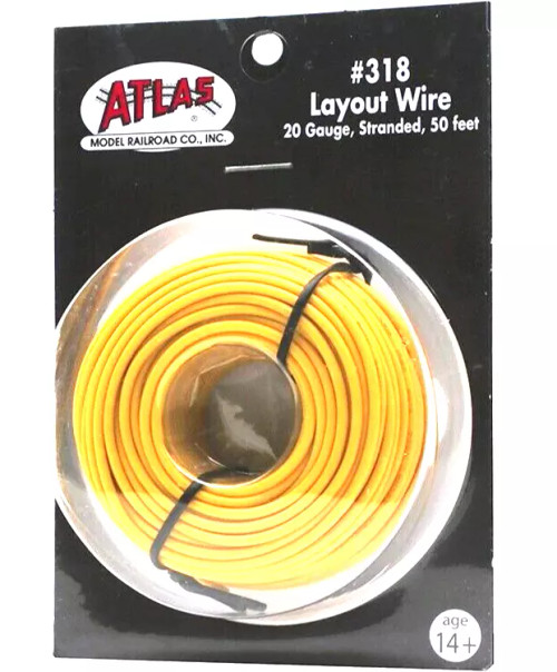 Atlas ~ Stranded Layout Wire #20 Gauge ~ 50' 15.2m Spool ~ Yellow ~ 318