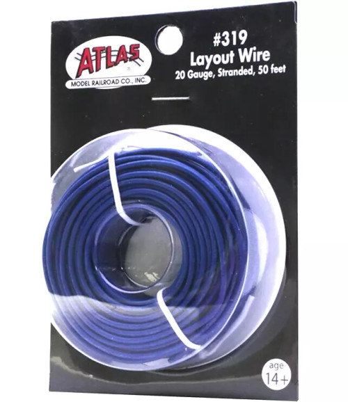 Atlas ~ Stranded Layout Wire #20 Gauge ~ 50' 15.2m Spool ~ Light Blue ~ 319