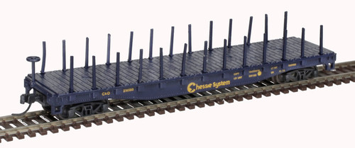 Atlas ~ N Scale ~ Trainman 50' Steel Flatcar with Stakes ~ Ready to Run ~ Chessie System #216605 ~ 50005571