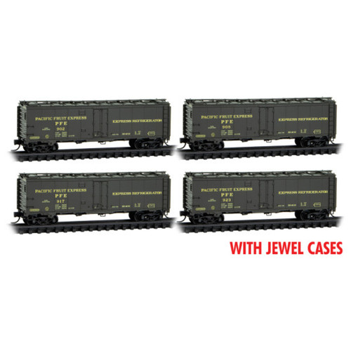 Micro Trains ~ N Scale ~ BR-40-10 Refrigerator Car 4-pack w/ Jewel Cases ~ Pacific Fruit Express (PFE) 902, 908, 917, 923 ~ 98300225