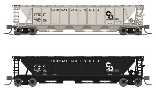 Broadway Limited ~ N Scale ~ PRR Class H32 5-Bay Covered Hopper 2-Pack ~ Ready to Run ~ Chesapeake & Ohio ~ 7259