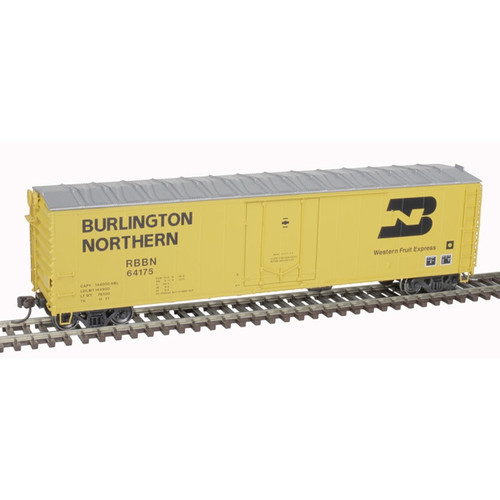 Atlas ~ HO Scale ~ 50' Plug-Door Boxcar ~ Ready to Run ~ Master ~ Burlington Northern RBBN #64022 (yellow, black) ~ 20007018