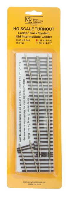 Micro Engineering ~ HO scale ~ Ladder Track System Turnout ~ Code 83 #5d ~ Left-Hand Intermediate Ladder ~ 14-716