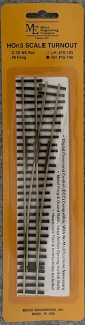 Micro Engineering ~ HOn3 scale ~ Narrow Gauge Code 70 #6 Turnout ~ Left Hand ~ 15-105