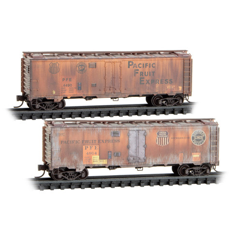 Micro Trains ~ N Scale ~ 40' Steel Ice Reefers ~ 2-pack ~ Pacific Fruit Express #4490, #4914 ~ 98305098