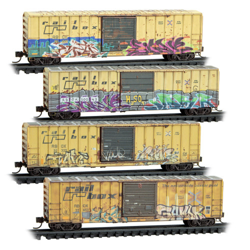 Micro Trains ~ N Scale ~ 50' Rib Side Boxcars ~ Railbox 4-Pack ~ 98305099
