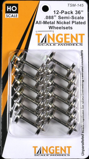 Tangent ~ HO Scale ~ 36" Wheels ~ Semi-Scale Nickel Plated ~ Metal Precision Wheelsets ~ 12 Pack ~ 145