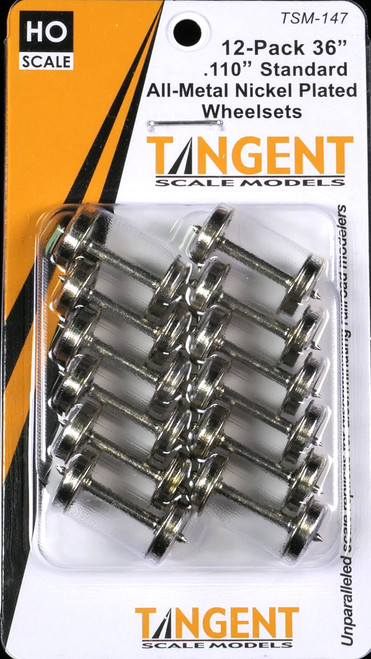 Tangent ~ HO Scale ~ 36" Wheels ~ Normal Tread Nickel Plated ~ Metal Precision Wheelsets ~ 12 Pack ~ 147