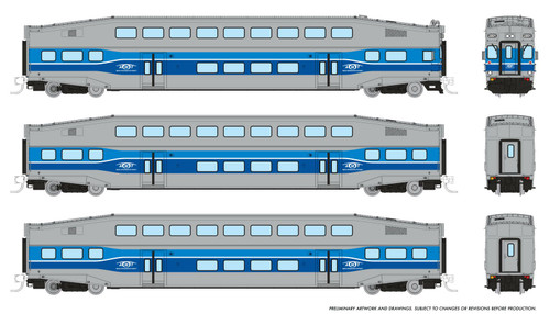 Rapido ~ N Scale ~ Bilevel Commuter Car ~ AMT Montreal Set #1 (Cab: #2001 Coaches: #2024 #2031) ~ 546004 Rapido ~ N Scale ~ Bilevel Commuter Car ~ AMT Montreal Set #1 (Cab: #2001 Coaches: #2024 #2031) ~ 546004