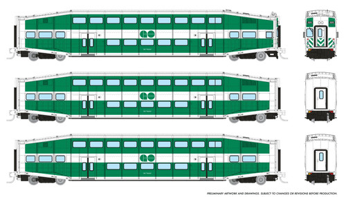 Rapido ~ N Scale ~ Bilevel Commuter Car ~ GO Transit Set #1 (Cab: #205 Coaches: #2123 #2150) ~ 546013 Rapido ~ N Scale ~ Bilevel Commuter Car ~ GO Transit Set #1 (Cab: #205 Coaches: #2123 #2150) ~ 546013