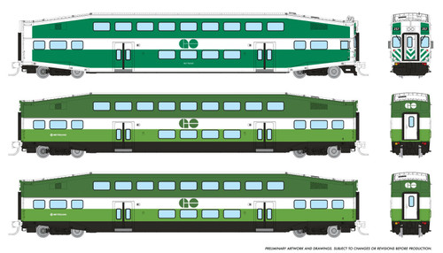 Rapido ~ N Scale ~ Bilevel Commuter Car ~ GO/Metrolinx Set #2 (Cab: #257 Coaches: #2838 #2857) ~ 546017 Rapido ~ N Scale ~ Bilevel Commuter Car ~ GO/Metrolinx Set #2 (Cab: #257 Coaches: #2838 #2857) ~ 546017