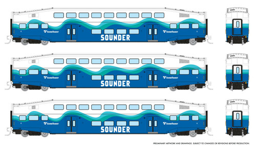 Rapido ~ N Scale ~ Bilevel Commuter Car ~ Seattle Sounder Set #3 (Coaches: #401 #406 #409) ~ 546024 Rapido ~ N Scale ~ Bilevel Commuter Car ~ Seattle Sounder Set #3 (Coaches: #401 #406 #409) ~ 546024