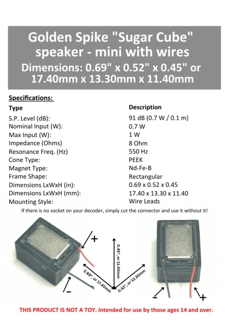 Golden Spike Hobbies ~ Sugar Cube Speaker ~ “mini” ~ 8 Ohm ~ GS1511H11W8