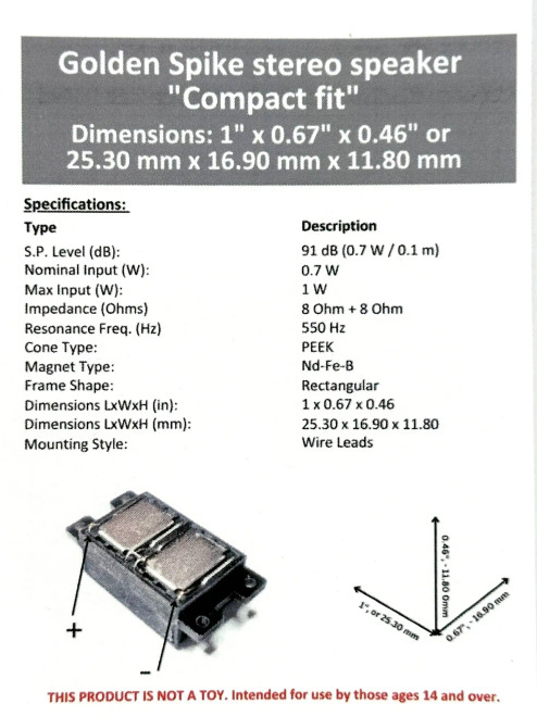 Golden Spike Hobbies ~ Drop-in speaker for ScaleTrains ~ GS15112H403