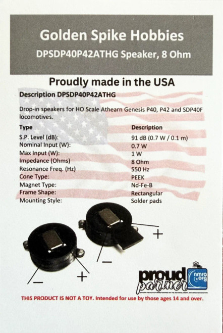 Golden Spike Hobbies ~ Drop-in speaker for Athearn Genesis P40 ~ DPSDP40P42ATHG